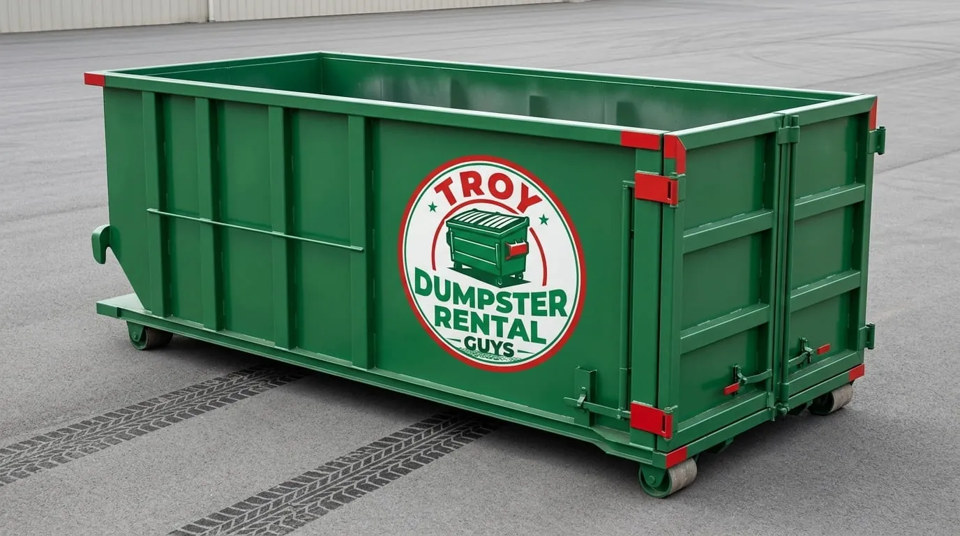 Dumpster rental in Menands, NY Roll-off dumpster rental delivered to a Menands, NY property by Troy Dumpster Rental Guys