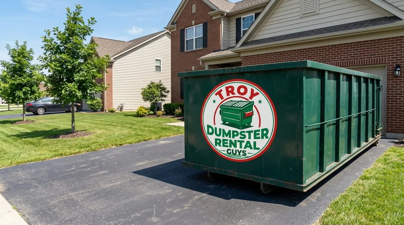 30 yard dumpster being delivered to a Troy NY construction site